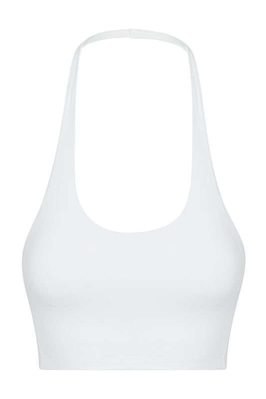 White Scoop Neck Halter Sports Bra
