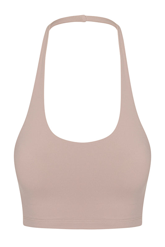 Latte Scoop Neck Halter Sports Bra
