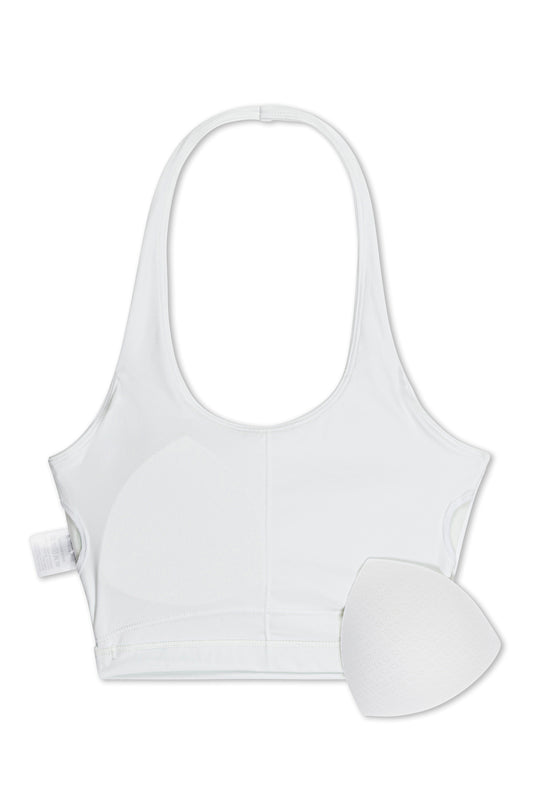 White Scoop Neck Halter Sports Bra